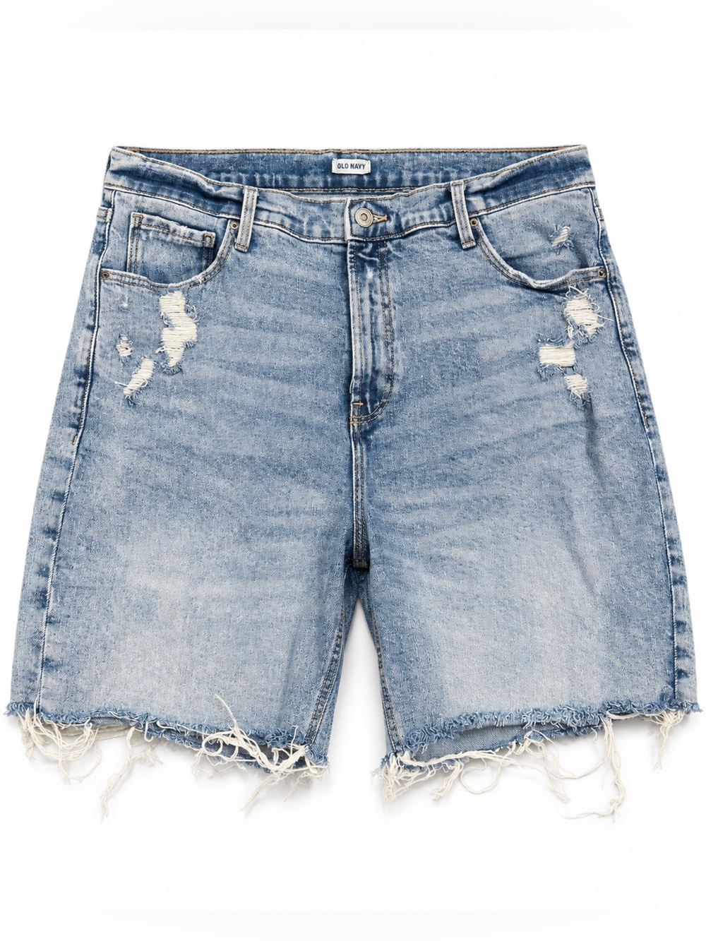 Old Navy Women’s Size 16 Distressed Denim Bermuda Shorts Light Wash Raw Hem